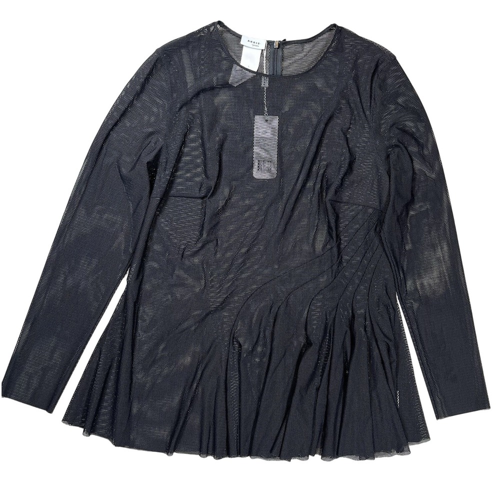 New Akris Punto Black Mesh Long Sleeve Blouse Sz 12 US Sheer Layer Designer NWT